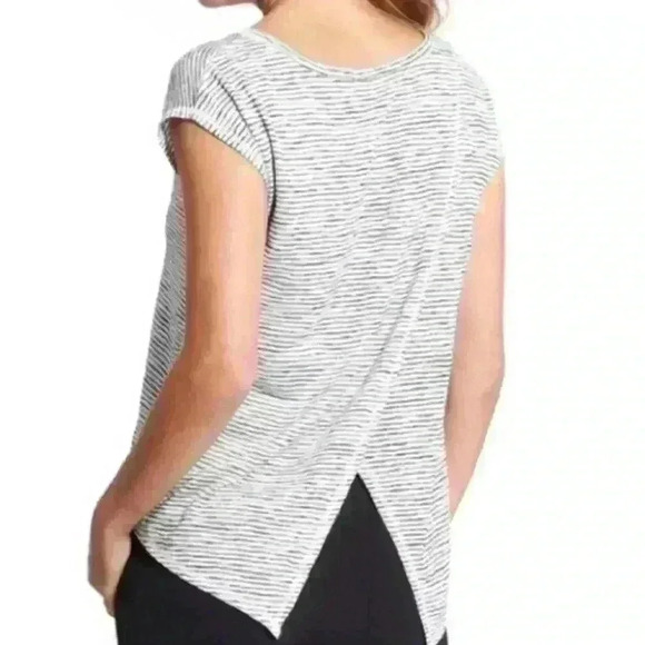 Athleta Breezy Black and White Stripe Split Back Tee size small athletic - Picture 2 of 5